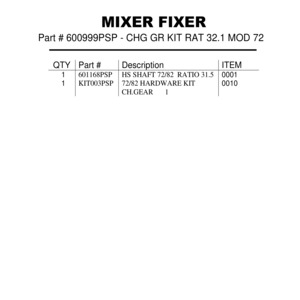 CHANGE GEAR KIT, RATIO 32.1 MODEL 72/82