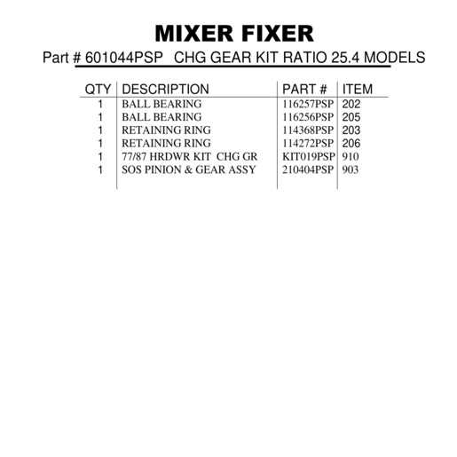 CHANGE GEAR KIT, RATIO 25.4 MODELS 77/87