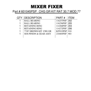 CHANGE GEAR KIT, RATIO 30.7 MODELS 77/87