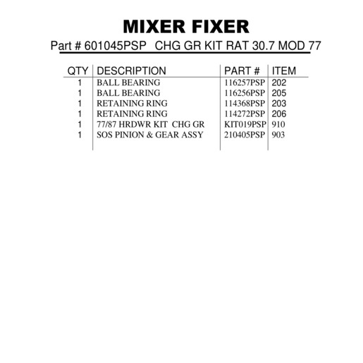 CHANGE GEAR KIT, RATIO 30.7 MODELS 77/87