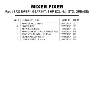 GEAR KIT, 3 HP ECL (6:1, STD. GREASE)