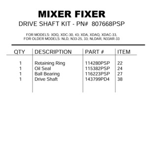 DRIVE SHAFT KIT XDQ 1 SIZE