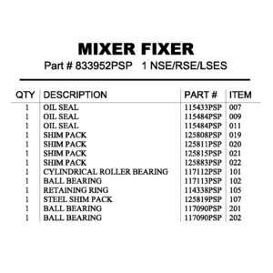 1 NSE/RSE/LSES MIX FIXER KIT 1 NSE/RSE/LSES MIX FIXER KIT