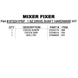 1 SZ DRIVE SHAFT HARDWARE KIT